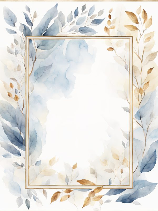 Watercolor Blue Leaves Frame: Gold Botanical Border (10 JPG Digital Paper) — image 12