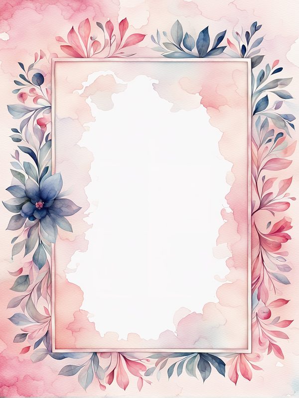 Watercolor Floral Frame Digital Paper: Pink & Blue Backgrounds (JPG, 300 DPI) — image 1