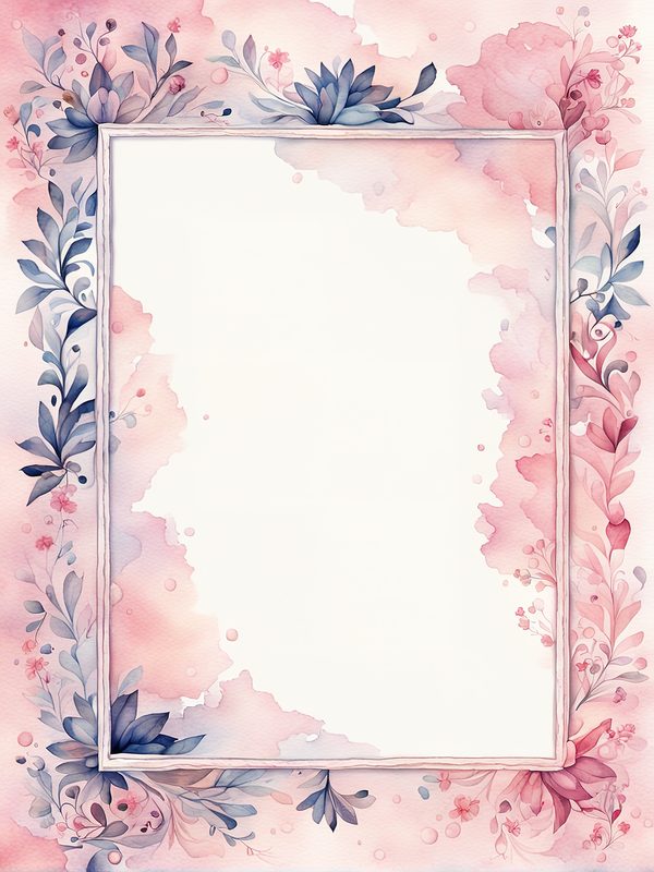 Watercolor Floral Frame Digital Paper: Pink & Blue Backgrounds (JPG, 300 DPI) — image 3