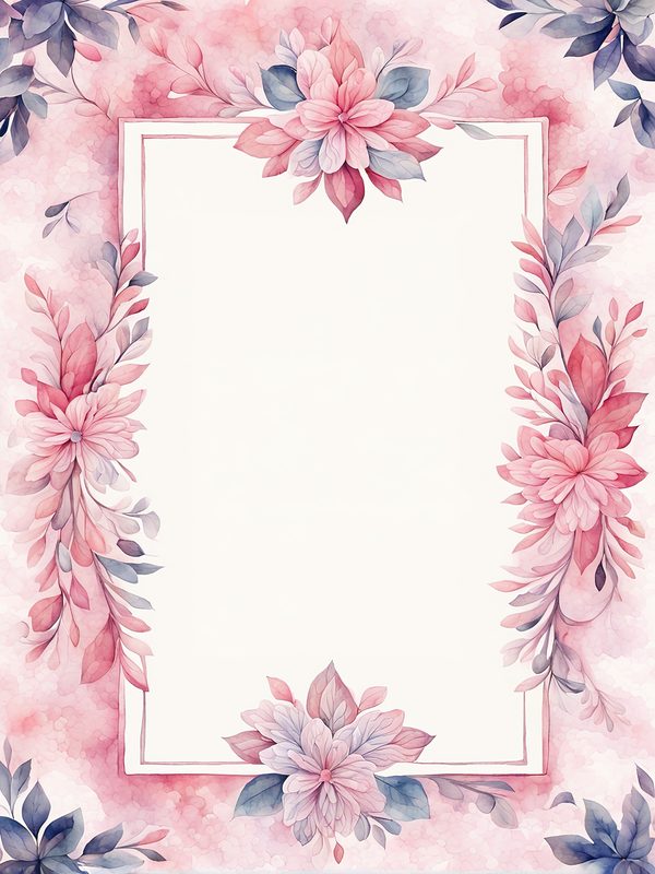 Watercolor Floral Frame Digital Paper: Pink & Blue Backgrounds (JPG, 300 DPI) — image 5