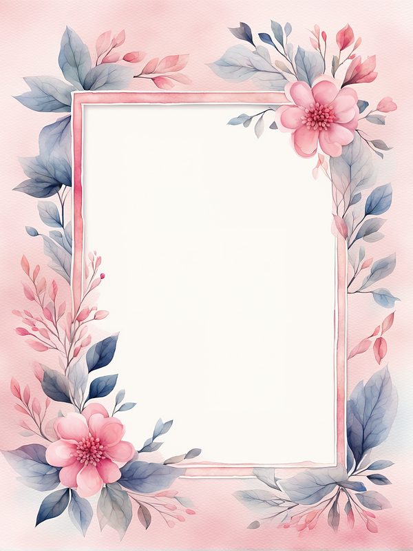 Watercolor Floral Frame Digital Paper: Pink & Blue Backgrounds (JPG, 300 DPI) — image 6