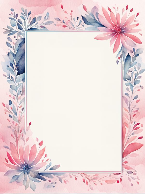 Watercolor Floral Frame Digital Paper: Pink & Blue Backgrounds (JPG, 300 DPI) — image 7
