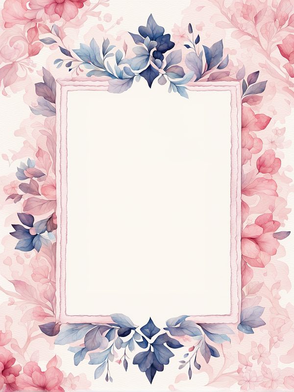 Watercolor Floral Frame Digital Paper: Pink & Blue Backgrounds (JPG, 300 DPI) — image 11