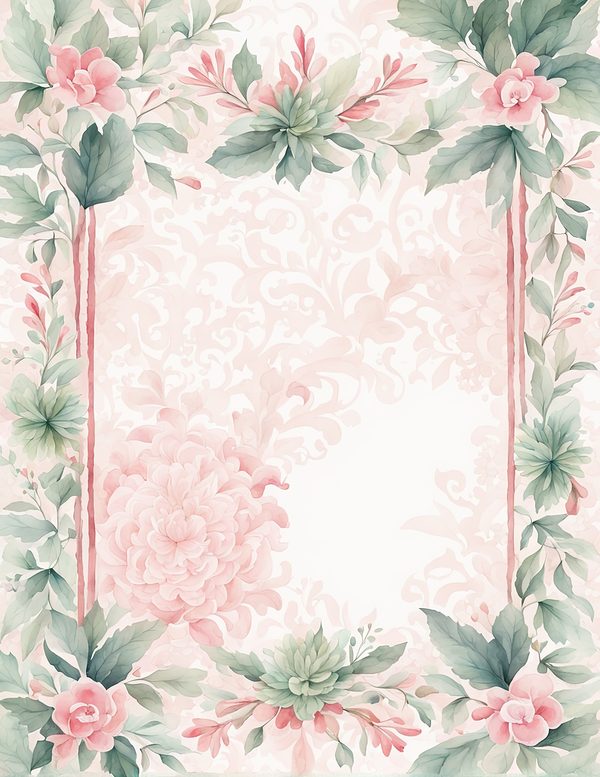 Watercolor Floral Frame Digital Paper Pack: Pink & Sage (10 JPG Files) — image 1