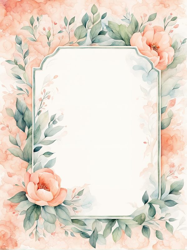 Watercolor Floral Frame Digital Paper: Peach & Teal (JPG, 10 Backgrounds) — image 1