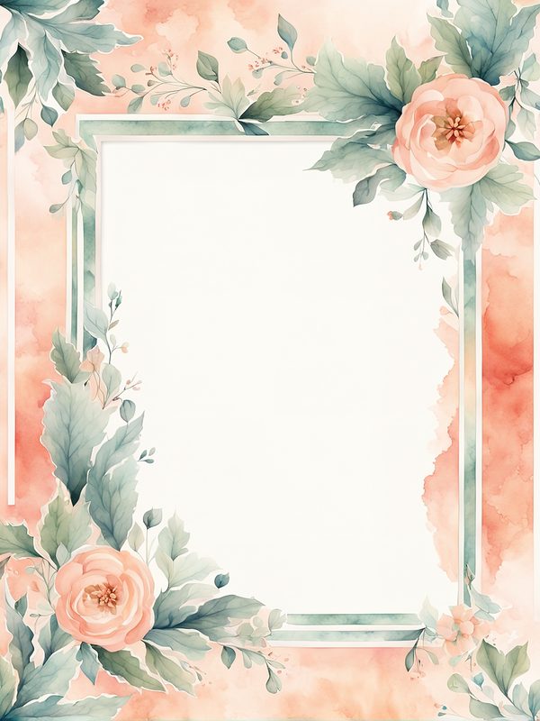 Watercolor Floral Frame Digital Paper: Peach & Teal (JPG, 10 Backgrounds) — image 2