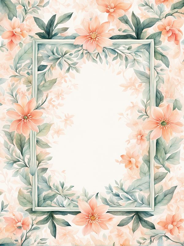 Watercolor Floral Frame Digital Paper: Peach & Teal (JPG, 10 Backgrounds) — image 3