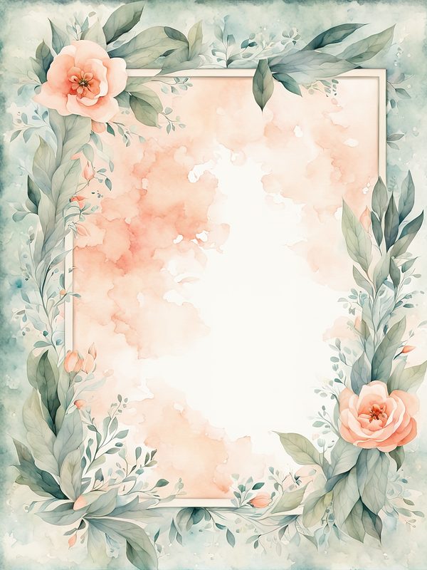 Watercolor Floral Frame Digital Paper: Peach & Teal (JPG, 10 Backgrounds) — image 4