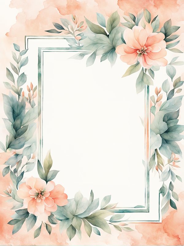 Watercolor Floral Frame Digital Paper: Peach & Teal (JPG, 10 Backgrounds) — image 6