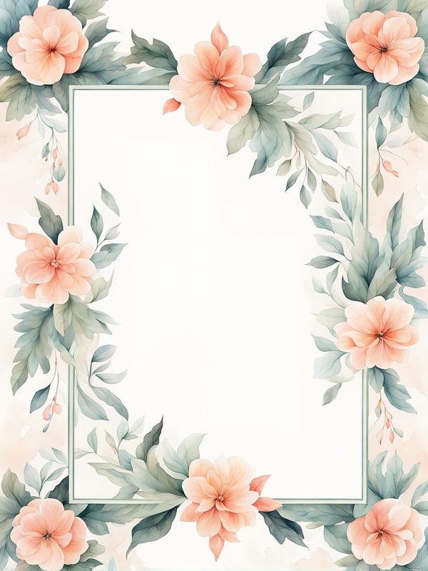Watercolor Floral Frame Digital Paper: Peach & Teal (JPG, 10 Backgrounds) — image 8