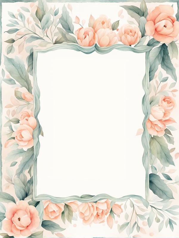Watercolor Floral Frame Digital Paper: Peach & Teal (JPG, 10 Backgrounds) — image 9