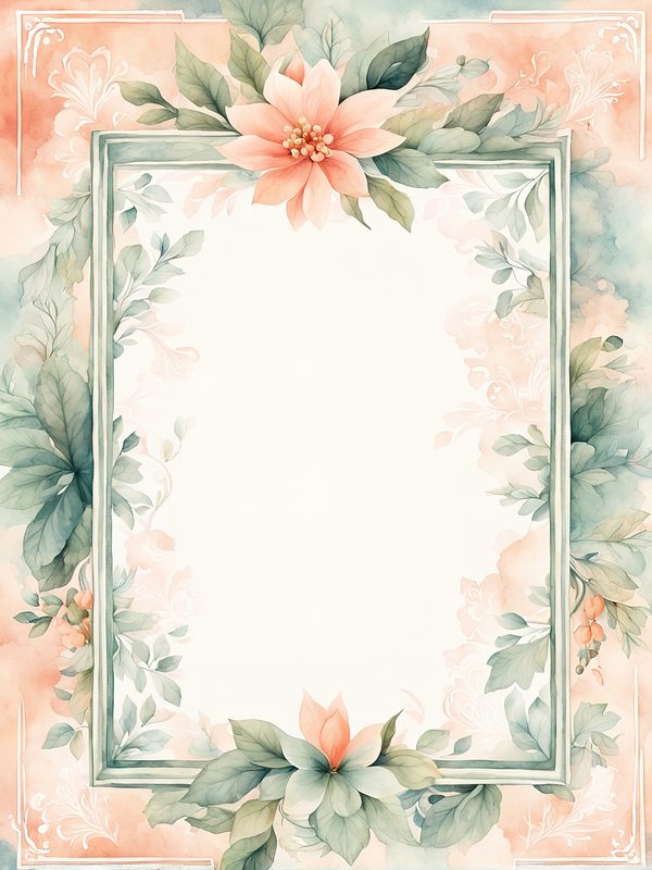 Watercolor Floral Frame Digital Paper: Peach & Teal (JPG, 10 Backgrounds) — image 10