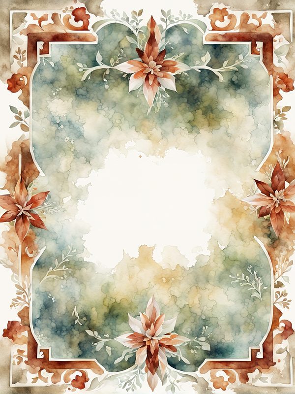 Folk Art Watercolor Frame Digital Paper: Rustic Brown & Green (JPG, 300 DPI) — image 1