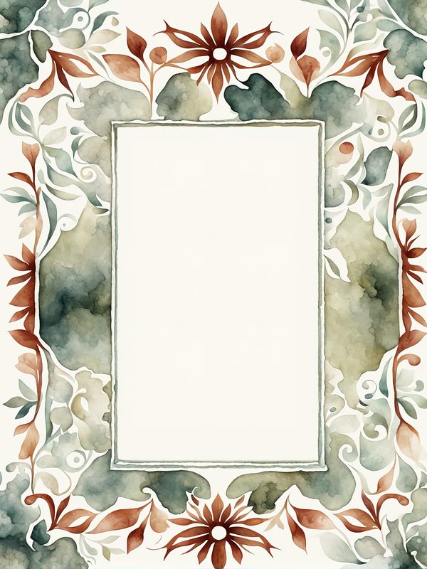 Folk Art Watercolor Frame Digital Paper: Rustic Brown & Green (JPG, 300 DPI) — image 5
