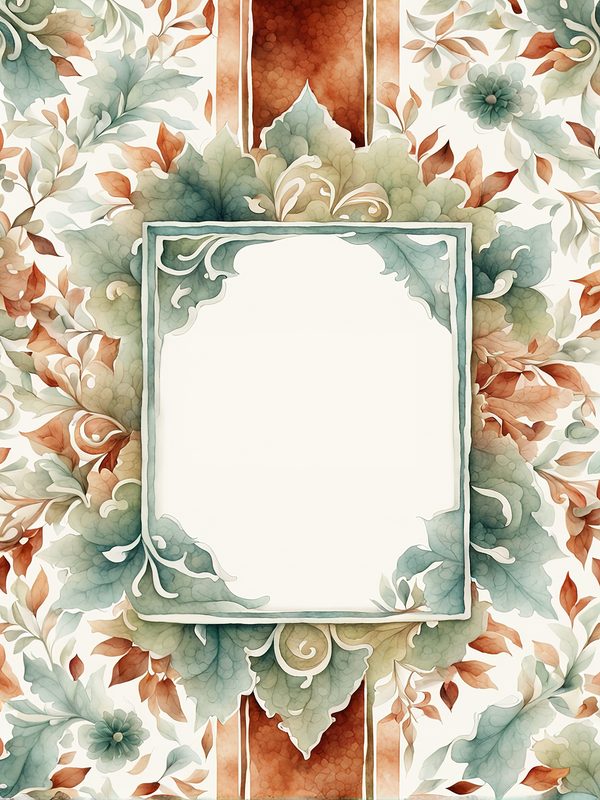 Folk Art Watercolor Frame Digital Paper: Rustic Brown & Green (JPG, 300 DPI) — image 6