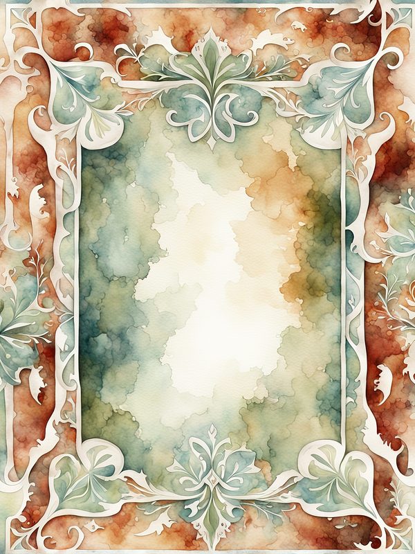 Folk Art Watercolor Frame Digital Paper: Rustic Brown & Green (JPG, 300 DPI) — image 7