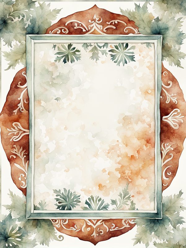 Folk Art Watercolor Frame Digital Paper: Rustic Brown & Green (JPG, 300 DPI) — image 8