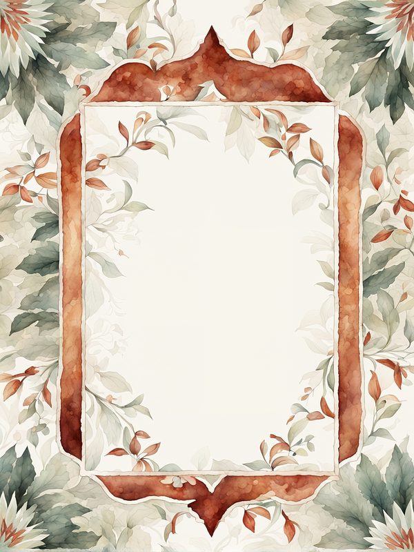 Folk Art Watercolor Frame Digital Paper: Rustic Brown & Green (JPG, 300 DPI) — image 9