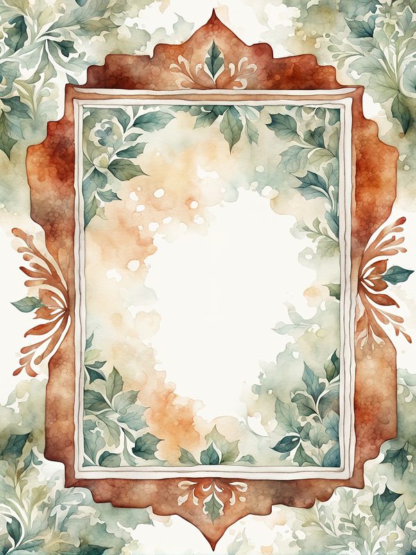 Folk Art Watercolor Frame Digital Paper: Rustic Brown & Green (JPG, 300 DPI) — image 10