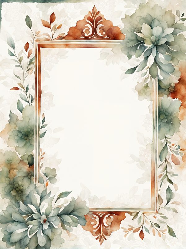 Folk Art Watercolor Frame Digital Paper: Rustic Brown & Green (JPG, 300 DPI) — image 11
