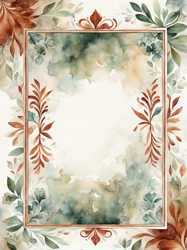 Folk Art Watercolor Frame Digital Paper: Rustic Brown & Green (JPG, 300 DPI) — image 12