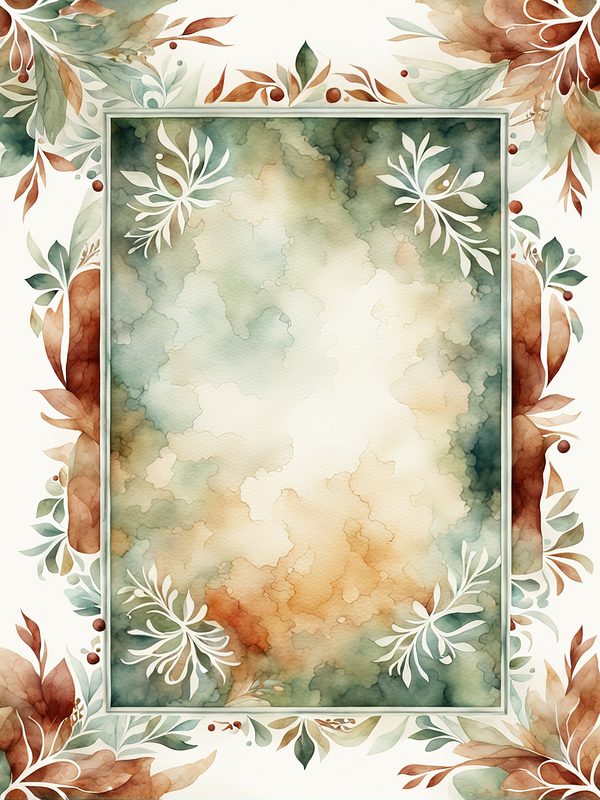 Folk Art Watercolor Frame Digital Paper: Rustic Brown & Green (JPG, 300 DPI) — image 13