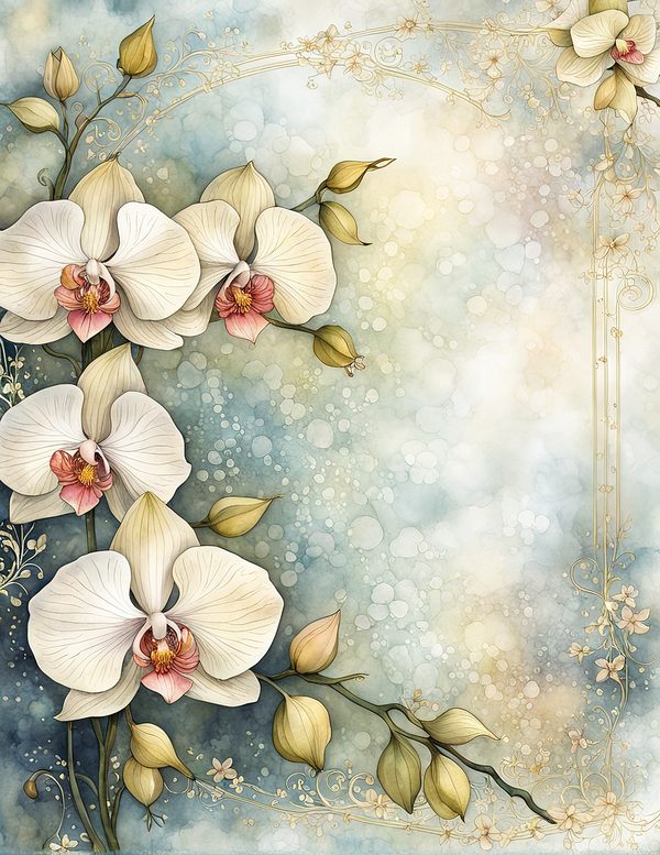 Watercolor Orchid Frame: Cream Floral Border Backgrounds (JPG Digital Paper) — image 2