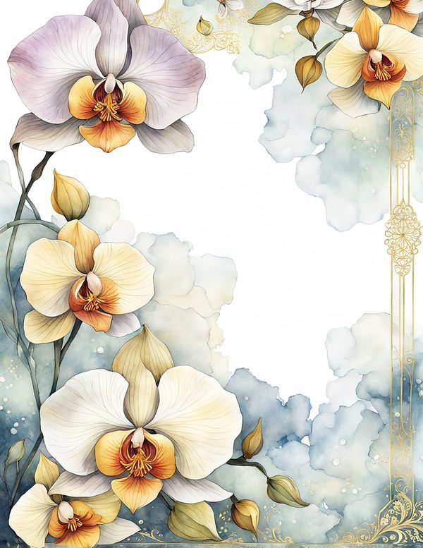 Watercolor Orchid Frame: Cream Floral Border Backgrounds (JPG Digital Paper) — image 3