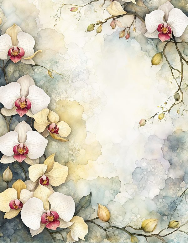Watercolor Orchid Frame: Cream Floral Border Backgrounds (JPG Digital Paper) — image 4