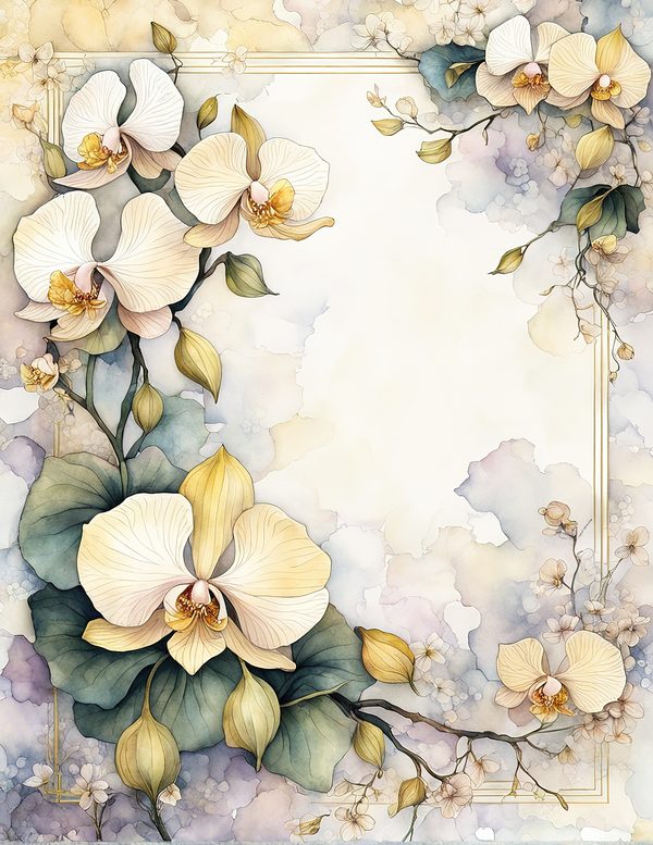Watercolor Orchid Frame: Cream Floral Border Backgrounds (JPG Digital Paper) — image 6