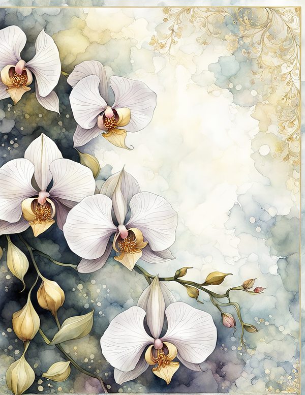 Watercolor Orchid Frame: Cream Floral Border Backgrounds (JPG Digital Paper) — image 7
