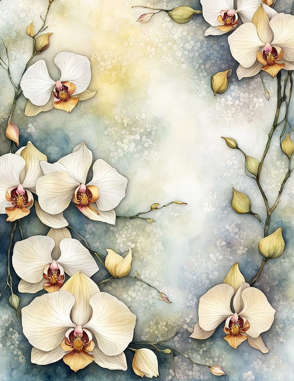 Watercolor Orchid Frame: Cream Floral Border Backgrounds (JPG Digital Paper) — image 8