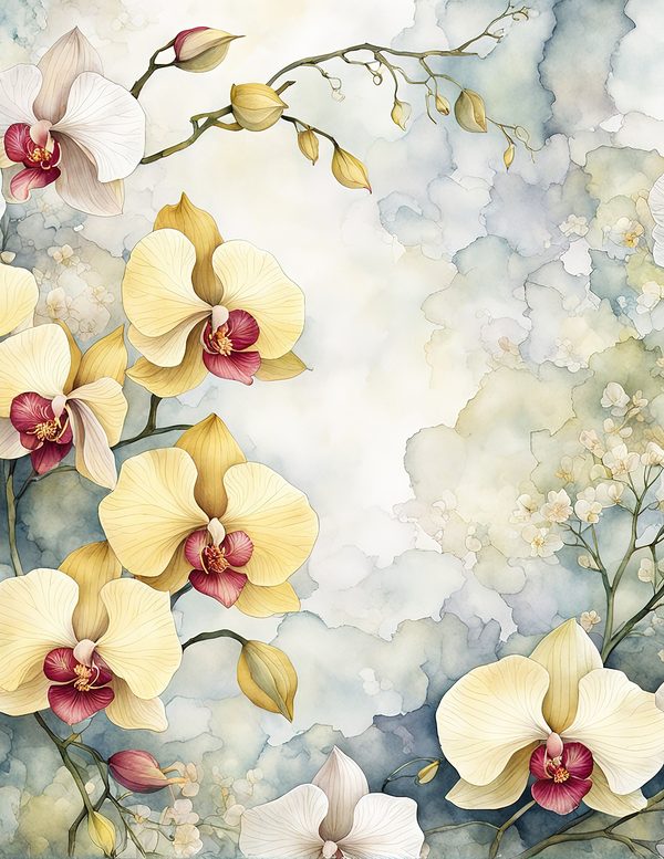 Watercolor Orchid Frame: Cream Floral Border Backgrounds (JPG Digital Paper) — image 10