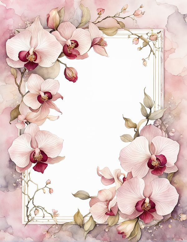 Watercolor Orchid Frame: Blush Pink Floral Backgrounds (10 JPG) (Digital Download) — image 2