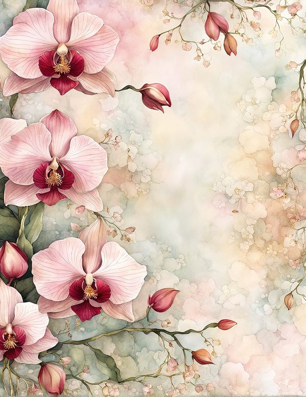 Watercolor Orchid Frame: Blush Pink Floral Backgrounds (10 JPG) (Digital Download) — image 3