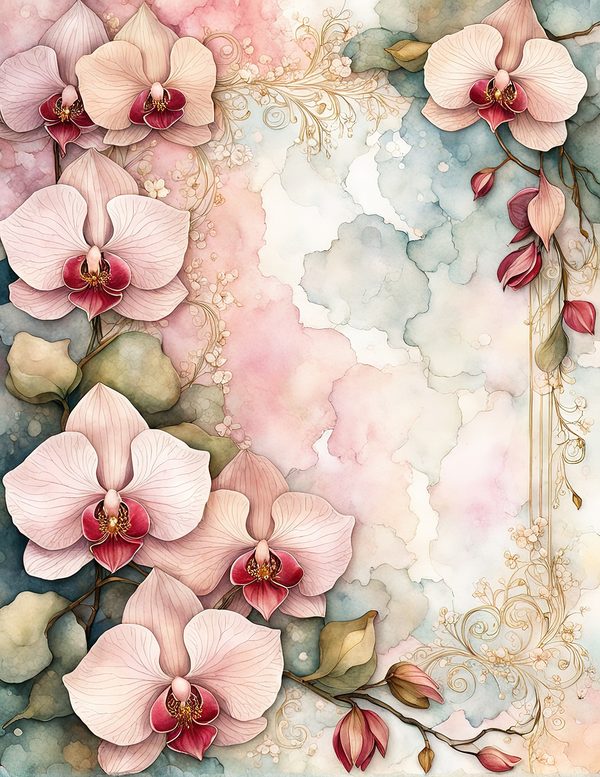 Watercolor Orchid Frame: Blush Pink Floral Backgrounds (10 JPG) (Digital Download) — image 4