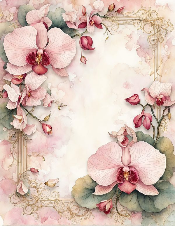 Watercolor Orchid Frame: Blush Pink Floral Backgrounds (10 JPG) (Digital Download) — image 5