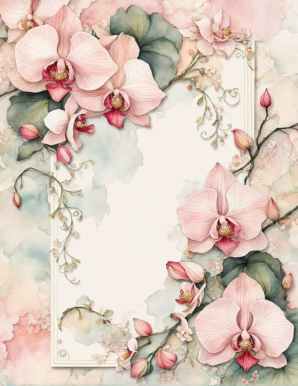 Watercolor Orchid Frame: Blush Pink Floral Backgrounds (10 JPG) (Digital Download) — image 6