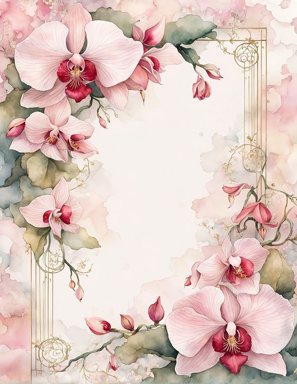 Watercolor Orchid Frame: Blush Pink Floral Backgrounds (10 JPG) (Digital Download) — image 7