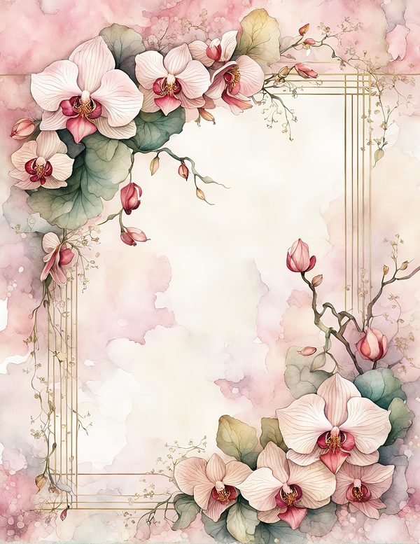 Watercolor Orchid Frame: Blush Pink Floral Backgrounds (10 JPG) (Digital Download) — image 8