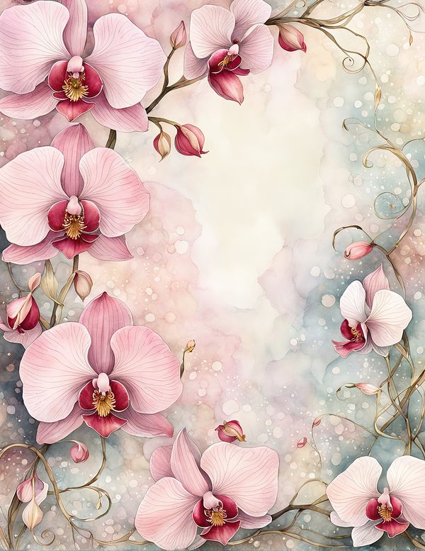 Watercolor Orchid Frame: Blush Pink Floral Backgrounds (10 JPG) (Digital Download) — image 9