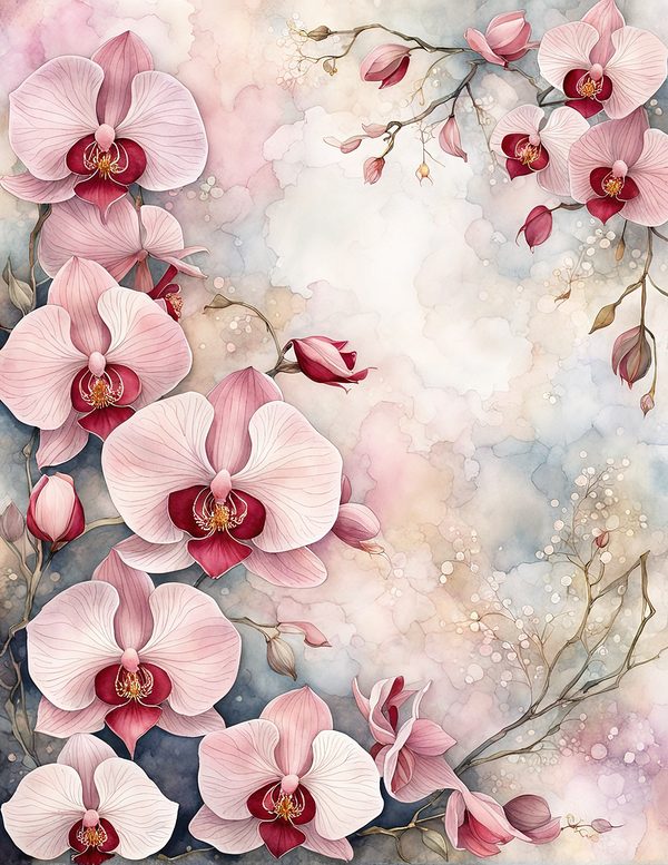 Watercolor Orchid Frame: Blush Pink Floral Backgrounds (10 JPG) (Digital Download) — image 10