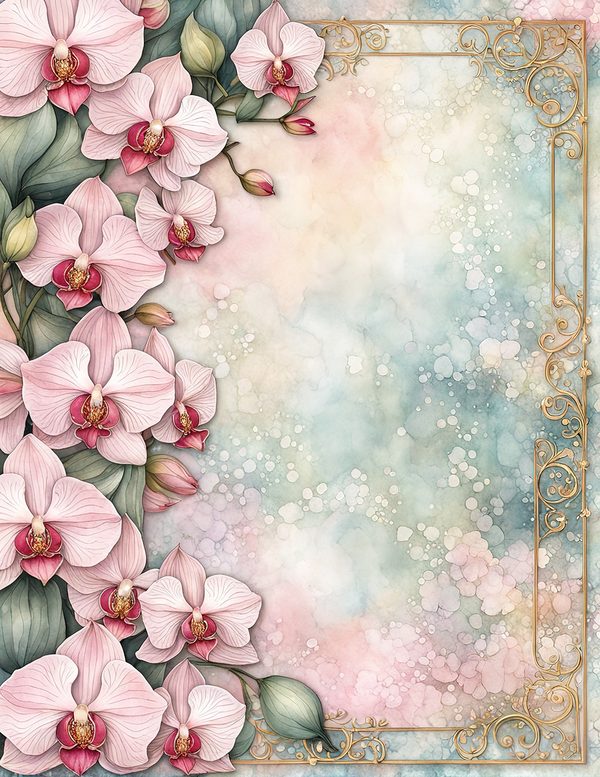 Watercolor Orchid Frame: Blush Pink Floral Backgrounds (10 JPG) (Digital Download) — image 11