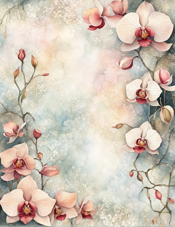 Watercolor Orchid Frame: Blush Pink Floral Backgrounds (10 JPG) (Digital Download) — image 12