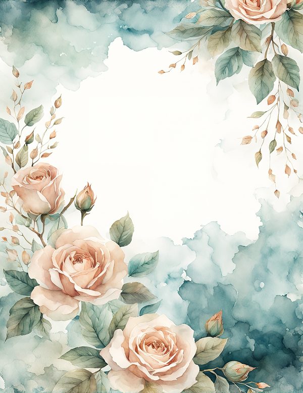 Watercolor Sailboat & Rose Frame: Lake Scene Backgrounds (Digital Paper) — image 2