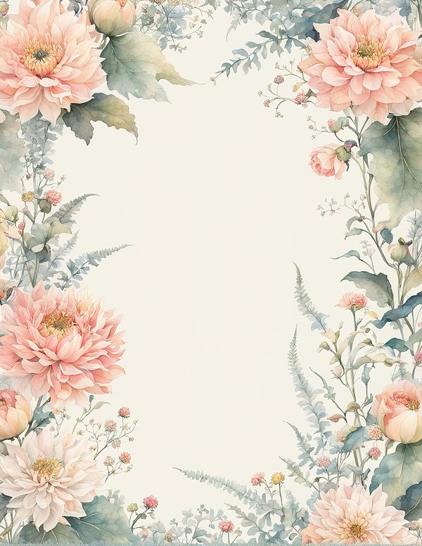 Watercolor Dahlia Frame: Blush Pink Floral Border (10 JPG Digital Paper) — image 1
