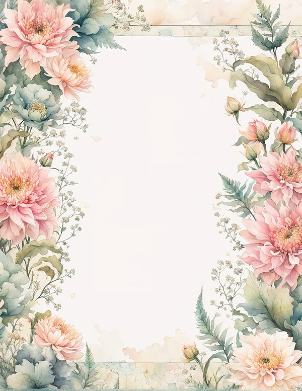 Watercolor Dahlia Frame: Blush Pink Floral Border (10 JPG Digital Paper) — image 2