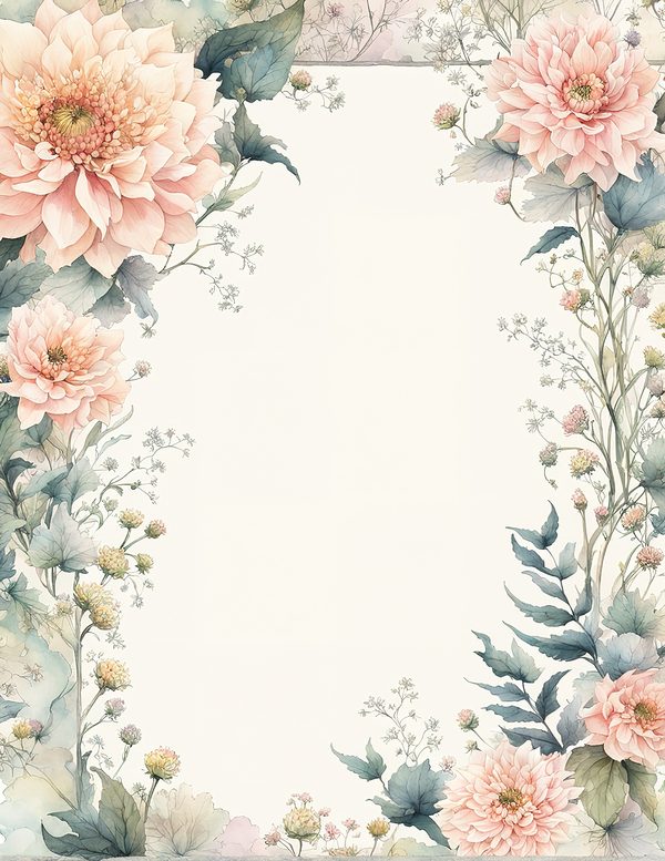 Watercolor Dahlia Frame: Blush Pink Floral Border (10 JPG Digital Paper) — image 3
