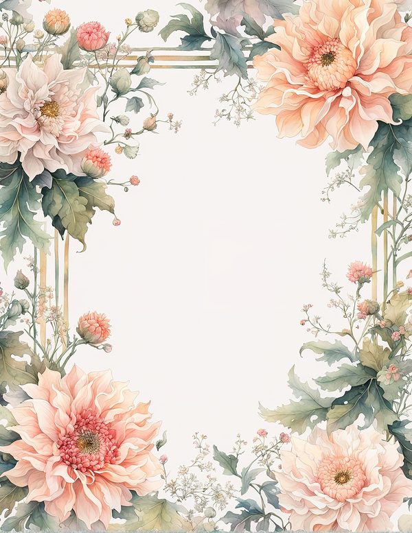 Watercolor Dahlia Frame: Blush Pink Floral Border (10 JPG Digital Paper) — image 4