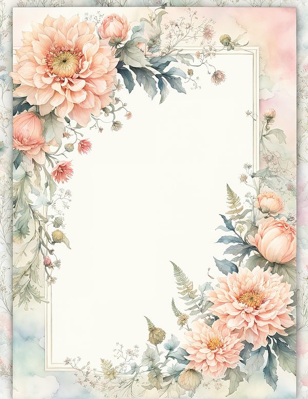 Watercolor Dahlia Frame: Blush Pink Floral Border (10 JPG Digital Paper) — image 5